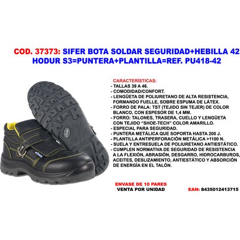 Botas de soldar SIFER SAFETY HEBILLA 42HODUR S3PUNT PLANTPU418