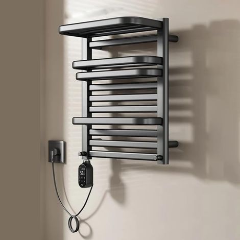 Smart Heated Towel Rail, Wall-Mounted Electric Clothes Dryer for Bathroom, with Timer and Temperature Control, Bathroom Radiator, H55cm Left exit a (1/5)
