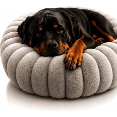 Panier Donuts Gris XL Anti-Stress pour Chien & Chat Rond – Coussin Moelleux Effet Cocooning, Pouf Apaisant Lavable, Base Antidérapante – Plusieurs Tailles & Coloris (50 à 90 cm) (1/5)