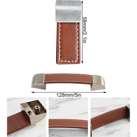 Poignée en Cuir pour Meuble 8 Pièces Poignée Porte Cuir Poignet Meuble Cuir Poignée Armoire Cuir pour Placard Tiroir Meubles(58mm,128mm) GROOFOO (1/4)