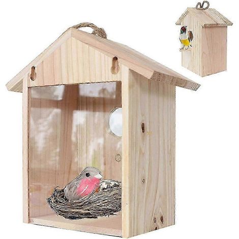 Nichoir en bois avec mangeoire suspendue, cage extérieure à ventouse pour fenêtre, abri à oiseaux avec fixation par ventouses, nichoir mural pour jardin et balcon. (1/5)