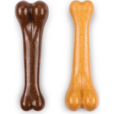 Juguete indestructible para perros, hueso masticable para perros, sabor a carne de res y tocino suave, juguetes para perros grandes y medianos, cuidado dental y limpieza de dientes, paquete de 2, amar (1/5)