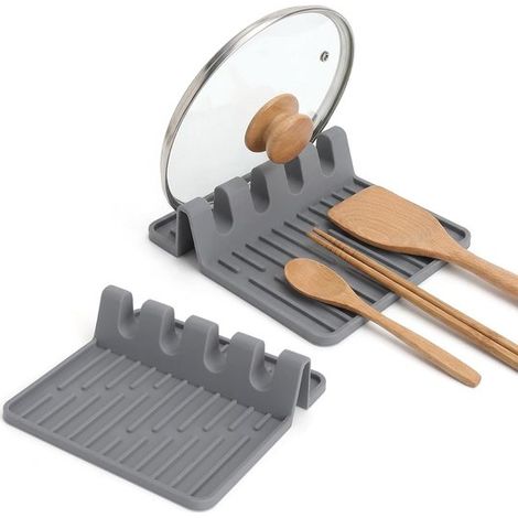 Juego de 2 soportes de silicona para cucharas, pinzas y cucharas de cocina, ideal para el almacenamiento en la cocina y para facilitar su uso (1/5)