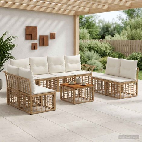Salon de jardin modulable 9 pièces en poly rotin blanc naturel et crème, 62.8kg - PANGIVO (1/5)
