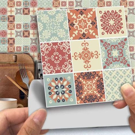 25pcs Self Adhesive Tile Stickers, 15x15cm Flat Square Self Adhesive Tile Stickers Wall Stickers with Tile Patterns for Bathroom and Kitchen Stickers (15x15cm, Multicolor) (1/5)