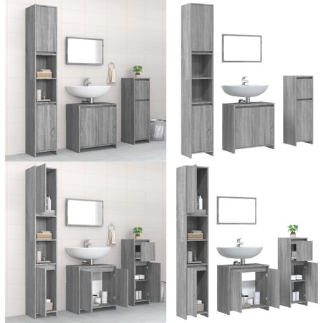 Ensemble de meubles de salle de bain 4 pcs Sonoma gris - Rangement salle de bain - Meubles salle de bain (1/5)