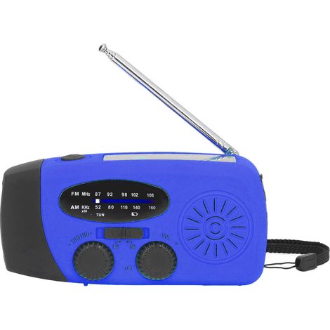 Handkurbelradio mit Solarpanel, CE+FCC+ROHS+MSDS-zertifizierte Multifunktions-Notlampe, eingebauter Akku, europäisches blaues Modell. (1/5)