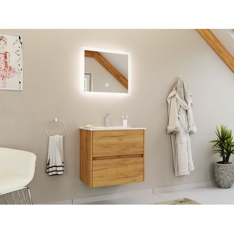 Badmöbelset Taifun 60cm 2 tlg. Waschtisch und LED Spiegel eiche gold