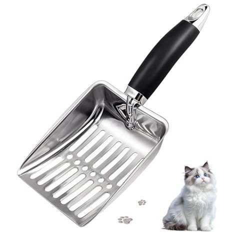 Pelle à litière pour Chat, Pelle Litiere Chat en Acier Inoxydable, Pelle a Litiere Chat, Facile à Nettoyer, Durable, Robuste, pour Bac à litière - Noir (1/4)