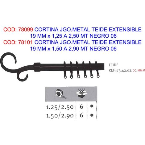 Cortina Juego Metal Teide Extensible 19mm x 1,50 a 2,90 m Negro 06