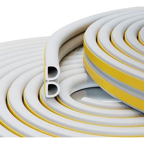 D-Profile Insulating Door Seal, 9mm(L) x 6mm(H) Rubber Sealing Strip, Adhesive Foam, Window Sealing for Collision Proof, Cold Resistant, Shock Resistant 5M (White) (1/5)