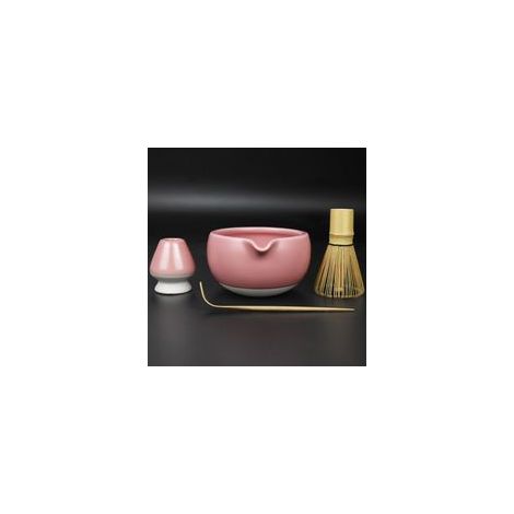 Ensemble Matcha rose 4 pièces – Bol japonais + ustensiles faits main (1/5)