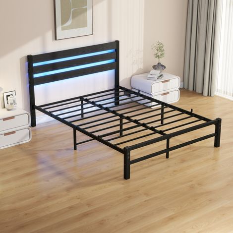 GagaCadre de lit 140x200 cm avec tête de lit, station de charge USB, éclairage LED, structure en acier, rangement sous lit, sans sommier tapissier (1/5)