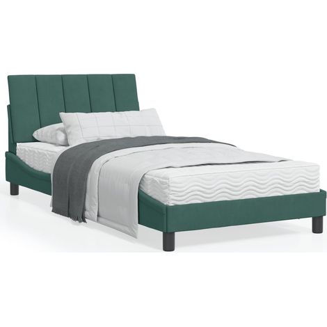 Cadre de lit avec tête de lit Vert foncé 100x200 Velours (1/5)
