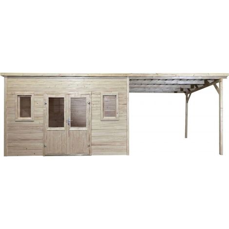 Caseta de jardín de madera de 380x380cm con leñera – Espesor de pared de 28 mm – Techo de acero galvanizado – Ventanas de cristal – SLX4040B Foresta