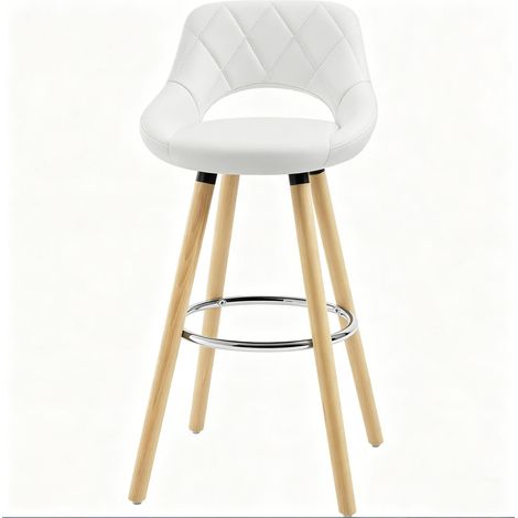 Sgabello da bar con schienale in similpelle bianca e gambe in legno MODENUIT (1/5)