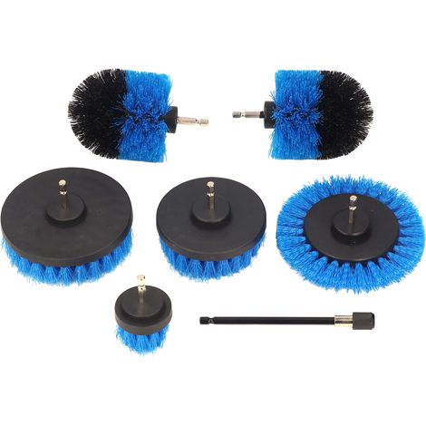 Lot de 7 brosses à perceuse nettoyantes 6 brosses + rallonge 1/4po hex. PP acier carbone bleu noir salle de bain cuisine voiture canapé (1/5)
