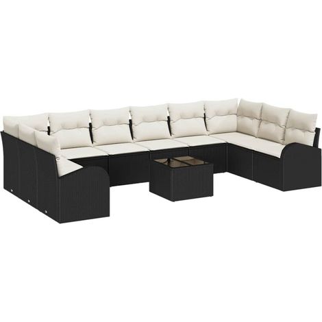 Maison Exclusive - Sofa Set mit Kissen 11 pcs Schwarz Polyrattan