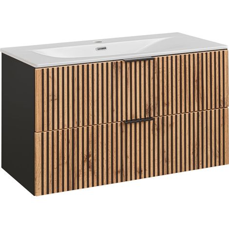 Mueble lavabo individual encastrado 100cm Gaia Madera y Negro (1/4)