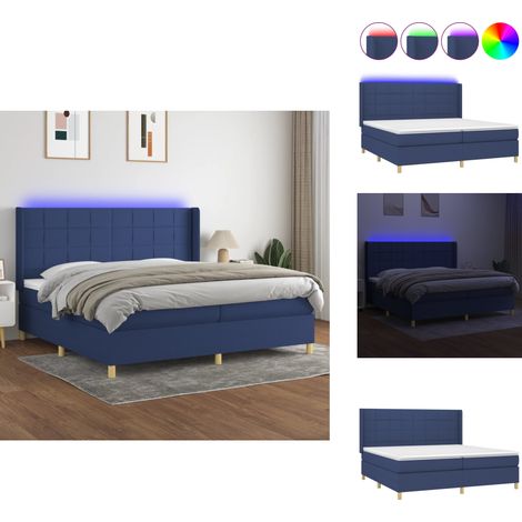 Sommier à lattes de lit et matelas et LED Bleu 200x200 cm Tissu - Sommier Tapissier - Lit Avec Led - Matelas À Ressorts Ensachés - Têted Lit Ajustable - Éclairage LED (1/5)