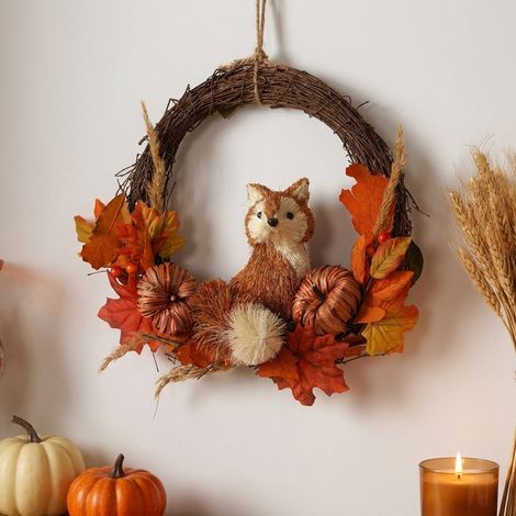 Autumnal Woodland Rattan Fox Wreath (1/2)