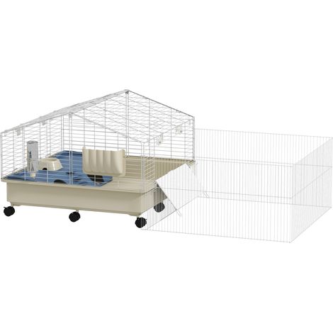 Jaula para pequeños animales con recinto, 173 x 88 x 63,5 cm, con ruedas OKMYHOME (1/5)