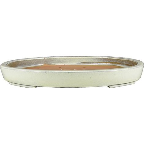Vaso per bonsai ovale in gres smaltato bianco 37,5x27,5x3 cm - J07d
