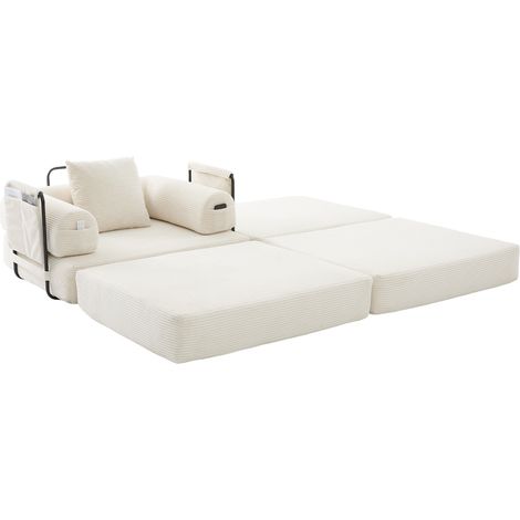 CHICFURN Sofá modular 190x112x67 cm en tela acanalada beige con puf, sin montaje (1/5)