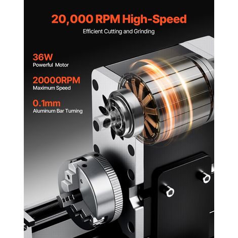 Mini Tour à Métaux Didactique 70 x 130 mm 20000 tr/min 36 W Moteur Haute Puissance, Mandrin à 3 Mâchoires, Tour à Métaux Compact avec Protection pour Usinage Traitement de Pièces de Précision (1/5)