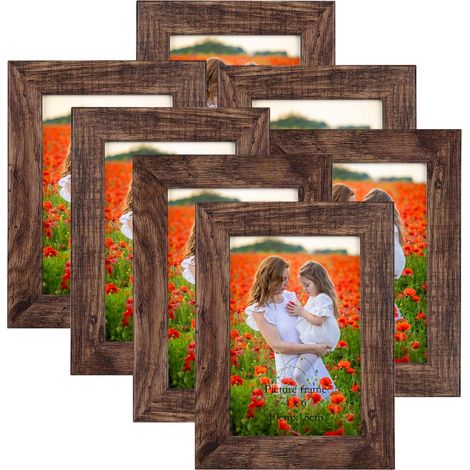 Cadre Photo 10x15 Lot de 7, Cadre Photo Rustique Marron, Accrocher au Mur ou Placer sur La Table pour Décorer La Maison, Le Salon, Le Bureau (1/5)