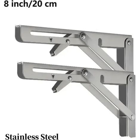 Support d'angle triangulaire pliable (2 pièces) en acier inoxydable de 20 cm (8 pouces) pour banc, table ou étagère. Support mural réglable et robuste. (1/5)