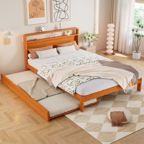 Letto matrimoniale con letto estraibile in legno OKMYHOME (1/5)