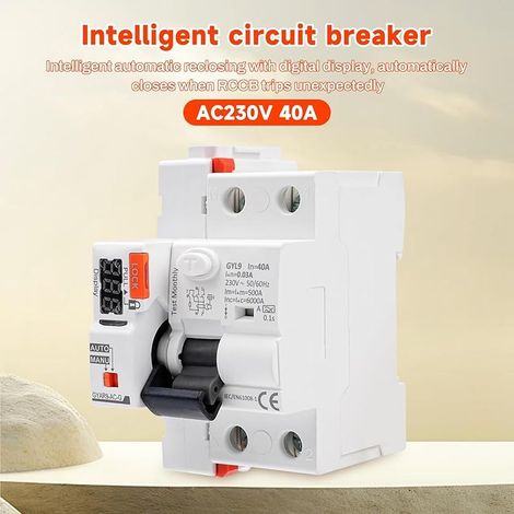 Disjoncteur différentiel 30ma Réactivation automatique RCCB type A Disjoncteur automatique avec affichage numérique 220V 2P Réactivation automatique disponible en mode automatique. (1/5)