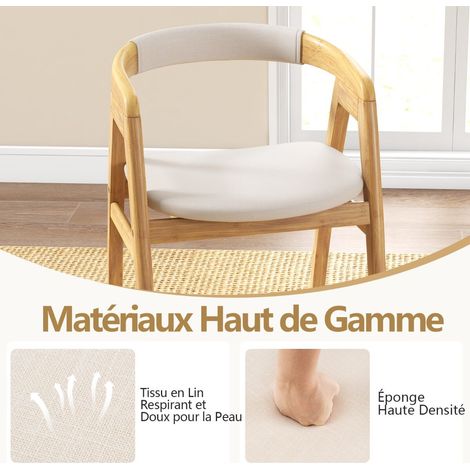 Chaise de repas en bambou, chaise d'accent avec dossier et coussin d'assise, chaise de loisir bohème rembourrée - naturel (1/5)