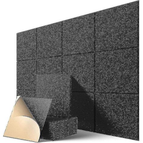Panneaux acoustiques autocollants, lot de 12, 30,5 x 30,5 x 1 cm, noirs (1/5)