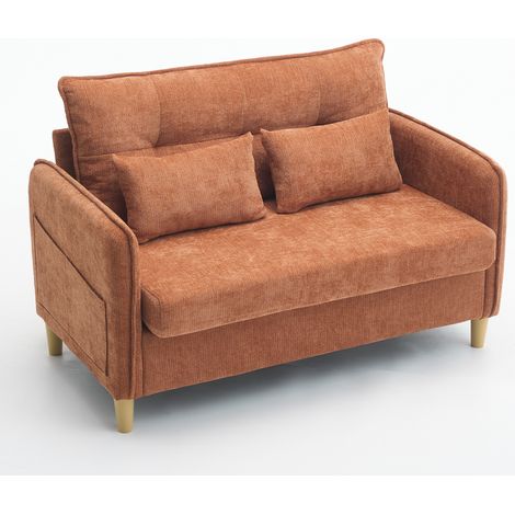 Sofá de 2 plazas 127 cm con reposabrazos y bolsillos laterales, tejido chenilla marrón (1/5)