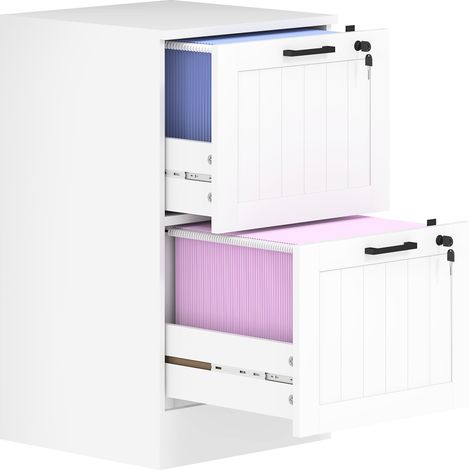 Aktenschrank mit 2 Schubladen, Schreibtischschubladenelement mit Schlössern und verstellbaren Hängeschienen für A4, Weiß (1/5)
