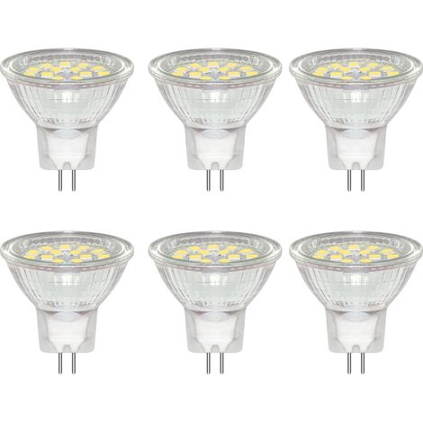 Lot de 6 Ampoules LED 3W MR11 GU4 12V 24V Spot, Blanc Froid 6000K, Equivalent à 30W Lampe Halogène, 300LM, 120° Faisceaux, Avec Verre de Protection Transparent, Non Dimmable (1/5)