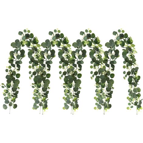 Décoration artificielle gypsophile 4 pièces, simulée végétale rotin d'eucalyptus feuille d'argent de 1.8 mètres, sans fleurs (1/5)