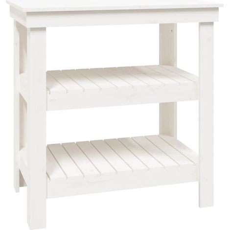 Banc de travail Blanc 78,5x50x80 cm Bois de pin massif (1/5)