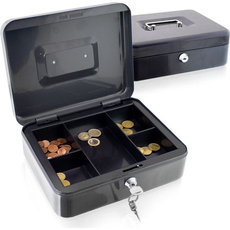 Geldkassette 25 cm groß abschließbar Münz Geld Zählbrett Kasse Safe dunkelgrau 250mm (mit Münzeinlage) (1/5)