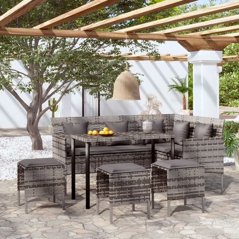 Lot de 5 Ensemble de canapés,Sofa Relax de haute qualité de canapés en L avec coussins Résine tressée Gris -Q5200 (1/5)
