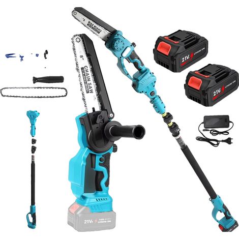 Elektrische Kettensäge, 2-in-1-Funktionalität, verstellbarer Verlängerungsstiel, 2 BATTERIE (1/2)