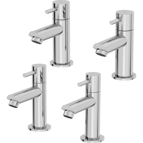 Modern Bathroom Pillar Sink Taps Basin Head Bath Tap Set Pair Twin Chrome (1/5)