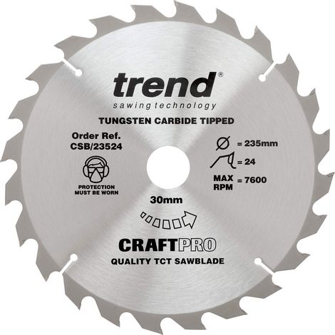 TREND Lama per sega CraftPro TCT per uso generico, diametro 235 mm x 24 denti x foro 30 mm, punta in carburo di tungsteno, CSB/23524 (1/5)