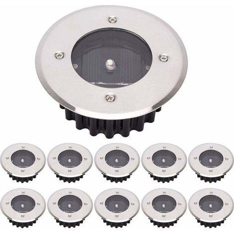 LED Lampe solaire au sol 10 Pack, lumière extérieure, Réverbère Lumières, Ensevelies Lumière, étanche IP65 (Blanc Froid, Rond) [Classe énergétique A+] (1/5)