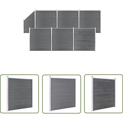 The Living Store Ensemble de clôture WPC 6 Carré + 1 Incliné 1138x186 cm Gris - Clôture - Clôture Résidentielle - Clôture Jardin - Panneau De Clôture - Clôture WPC (1/5)