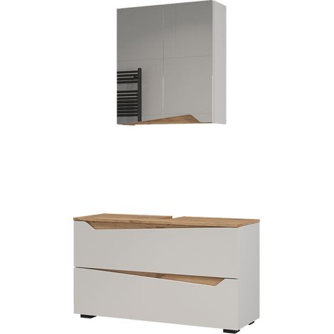 Set di mobili da bagno Marelle, Bianco/Rovere artigianale, 2 pezzi, Vicco (1/5)