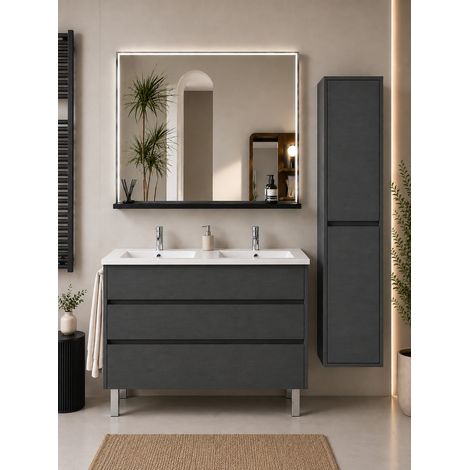 Meuble de salle de bain avec vasque ORIGENBATH IMPERIA sans miroir 120x45 cm double vasque graphite avec colonne (1/5)