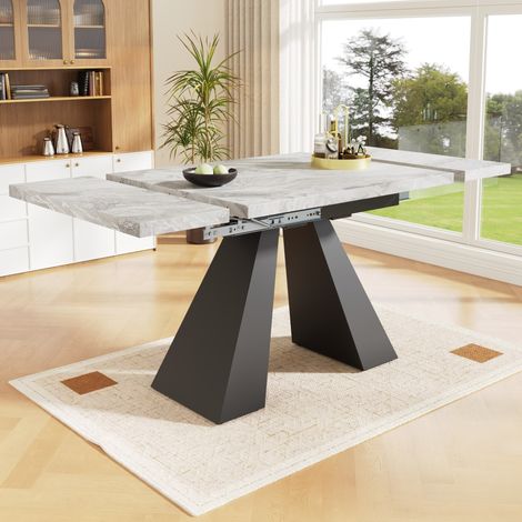 Tavolo da pranzo allungabile 99/159 x 74 cm, effetto marmo grigio e gambe in metallo nero (1/5)